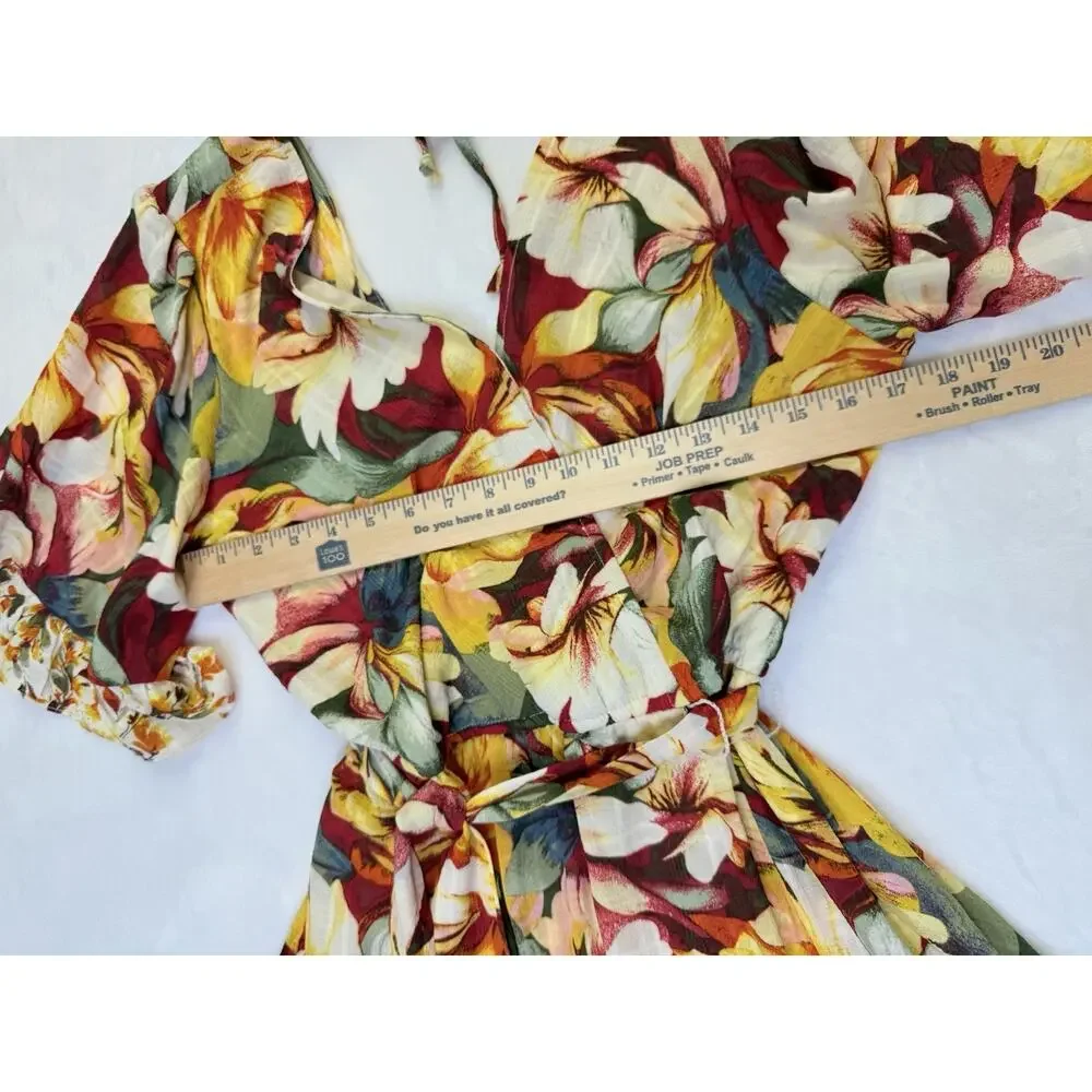 Figueroa & Flower Maxi Dress Women’s Sz L Flutter Sleeve Tiered Floral Tie Waist - Picture 10 of 11